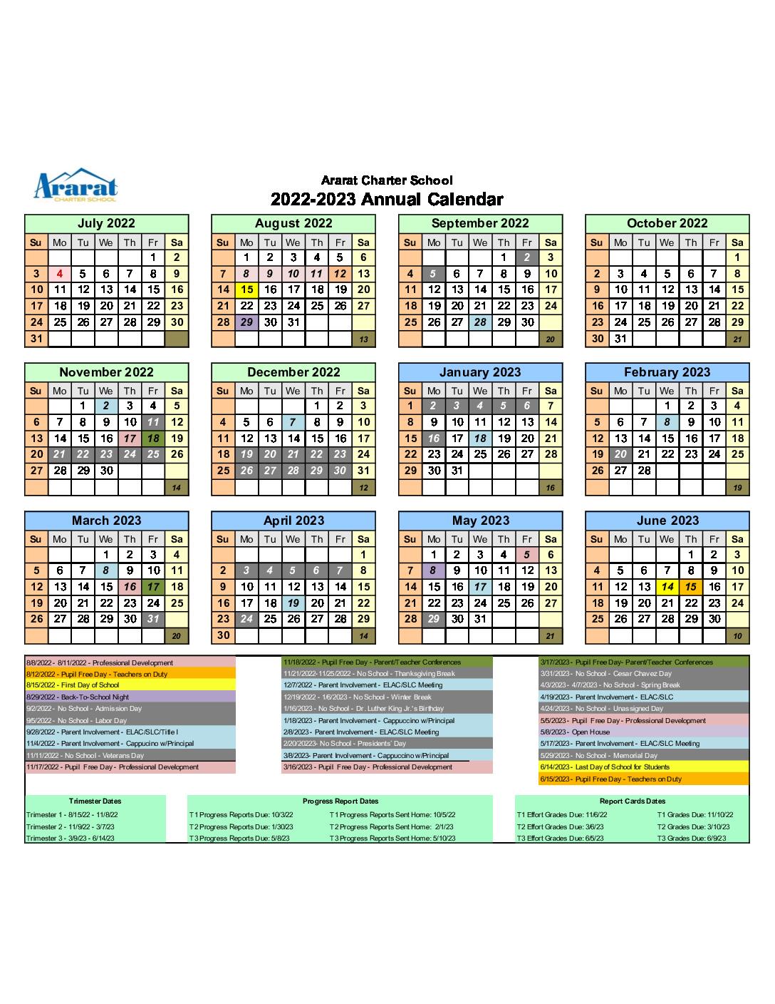 Annual Calendar Ararat Charter School