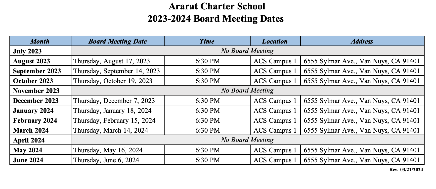 Meeting Calendar - Ararat Charter School